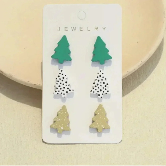 Trio of Holiday Christmas Tree Stud Earrings - Resin - NEW - Picture 1 of 4